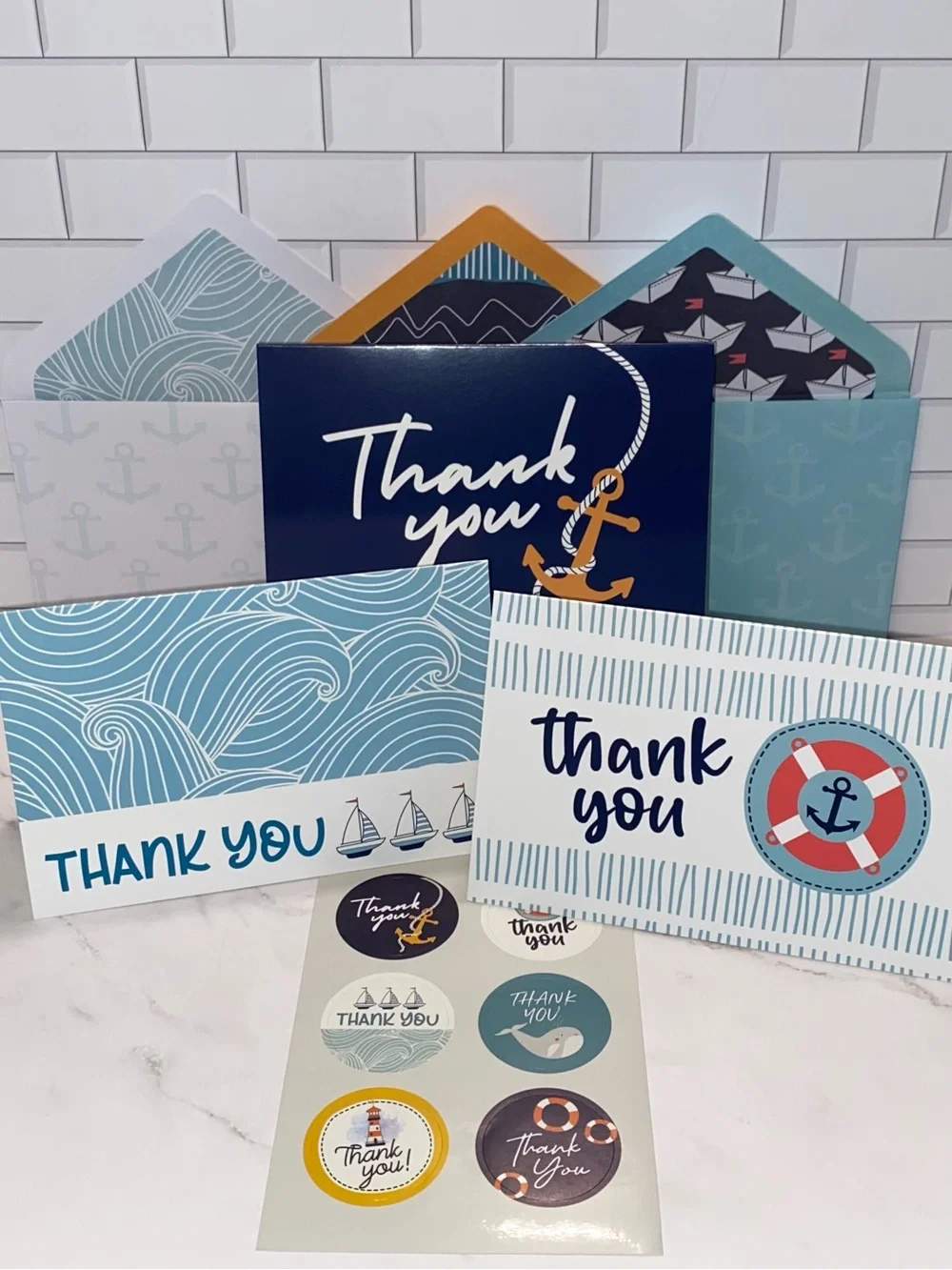 6 Pack Cruise Nautical Ship Thank You Cards With Envelopes and Stickers